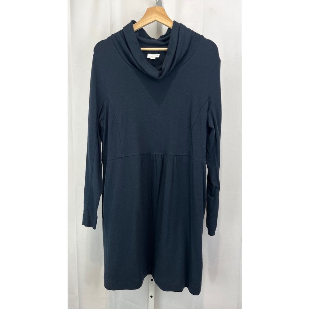 J. JILL Funnel Turtleneck Dress Long Sleeve Knee Length Pockets Navy Blue Size L